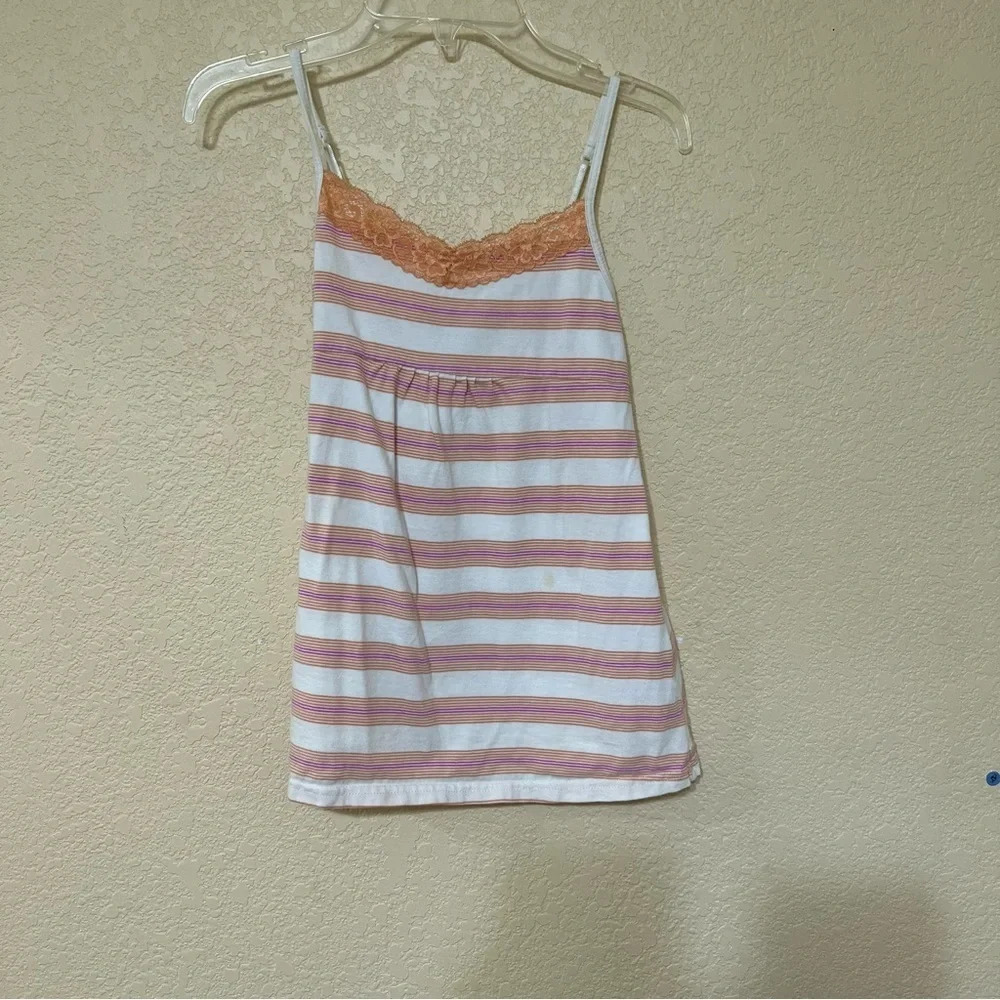 Cherokee spaghetti straps summer‎ top White with Orange and Pink Stripes
